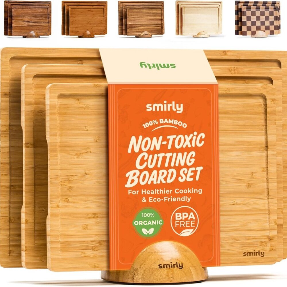 Wooden Cutting Boards For Kitchen Meal Prep & Serving - Bamboo Cutting Board Set